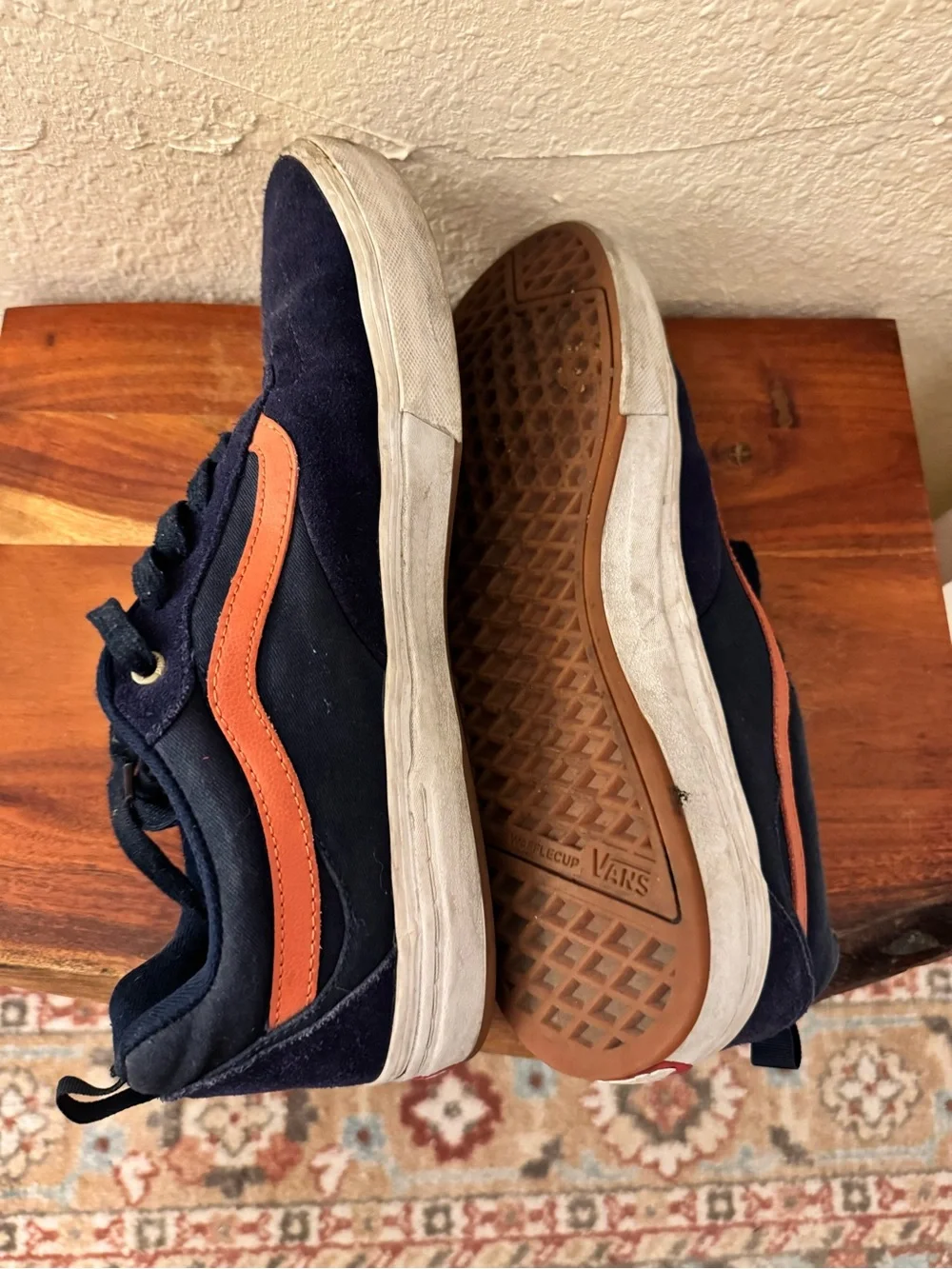 Vans Navy Suede Sneakers with Orange Side Stripe